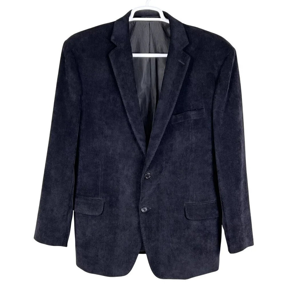 Calvin Klein Mens 46R Black Corduroy Blazer Sport Coat Double Vented Holiday